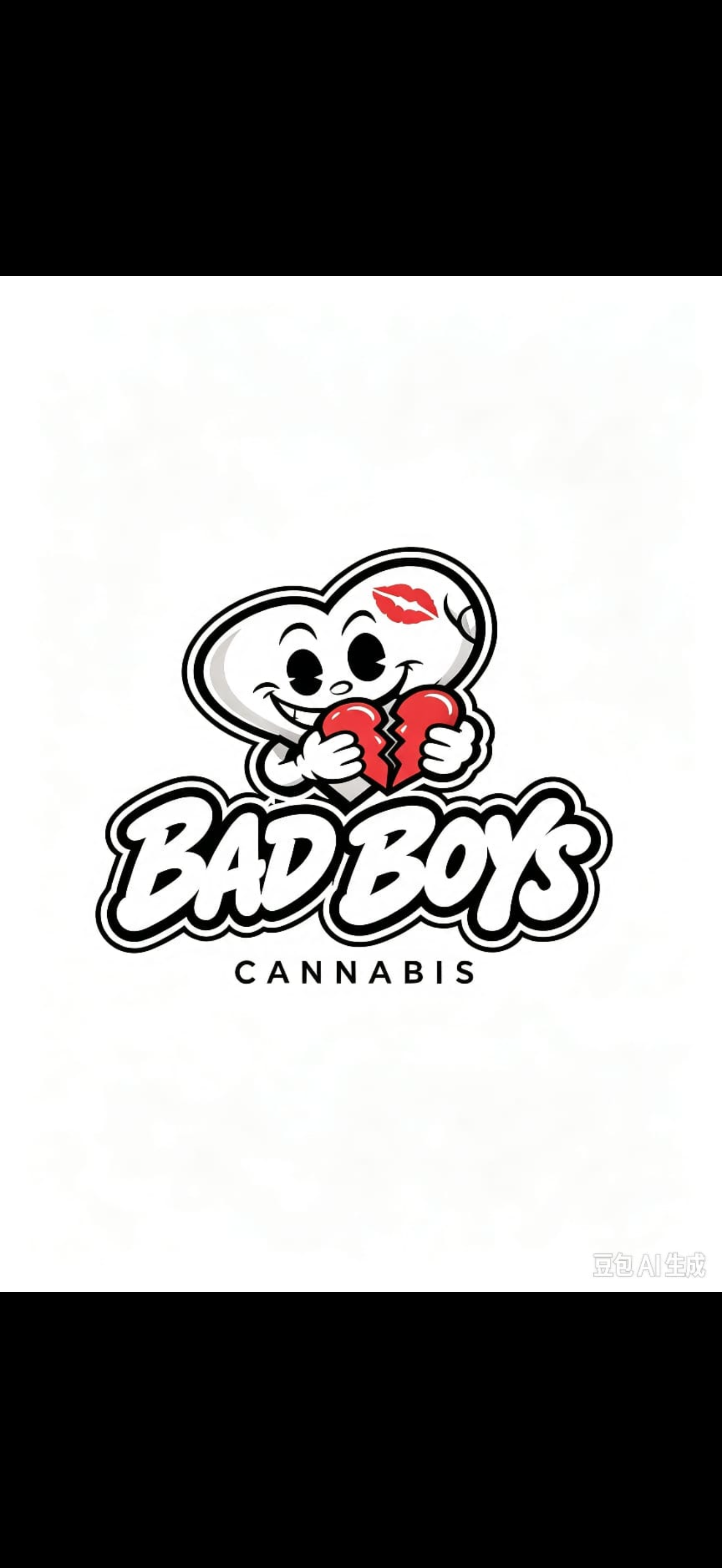 Bad Boys Cannabis logo: a smiling heart character holding a broken red heart above the Bad Boys wordmark.